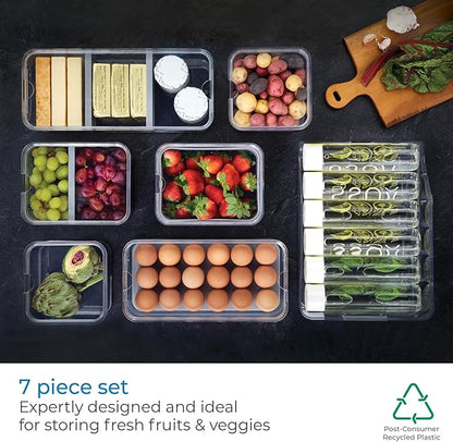 iDesign Crisp 7-Piece Recycled Plastic Refrigerator Organizer Bin Set with Lids, Clear/Gray