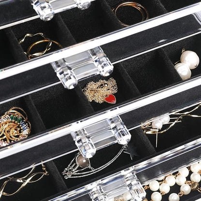 Frebeauty Acrylic Jewelry Organizer Earring Organizer Box with 5 Drawers Earring Holder Organizer with Velvet Trays Clear Jewelry Box for Women Earring Display for Rings Studs(Black)