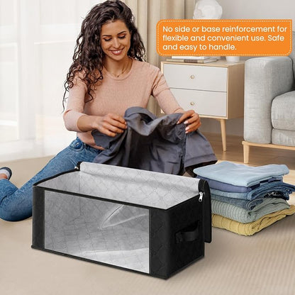 Fab totes 35L Closet Organizers and Storage, Foldable Under Bed Storage Containers, Storage bags for Organizing Bedroom, Closet, Clothing,Organization with Handle (10 Pack,Black)