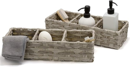 BROOKSTONE, [2 PACK SET] Wicker Storage Basket, Boho Organization and Storage Container, Decorative Shelf Bin, Over the Toilet Paper Reserve, Suitable for Any Home Décor Style