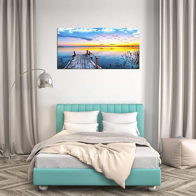 XXMWallArt FC2275 Jetty In The Sunset Lake Wall Art Canvas Prints Painting Nature Pictures Framed Landscape Paintings Canvas Wall Art for Living Room Bedroom Kitchen Home and Office Wall Decor