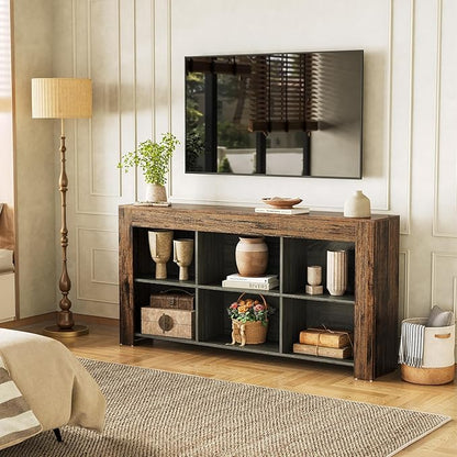 LITTLE TREE TV Stand with Storage, 63-Inch Entertainment Center with Shelves, Modern Media Console for Television up to 65" for Living Room, Bedroom, Brown + Black