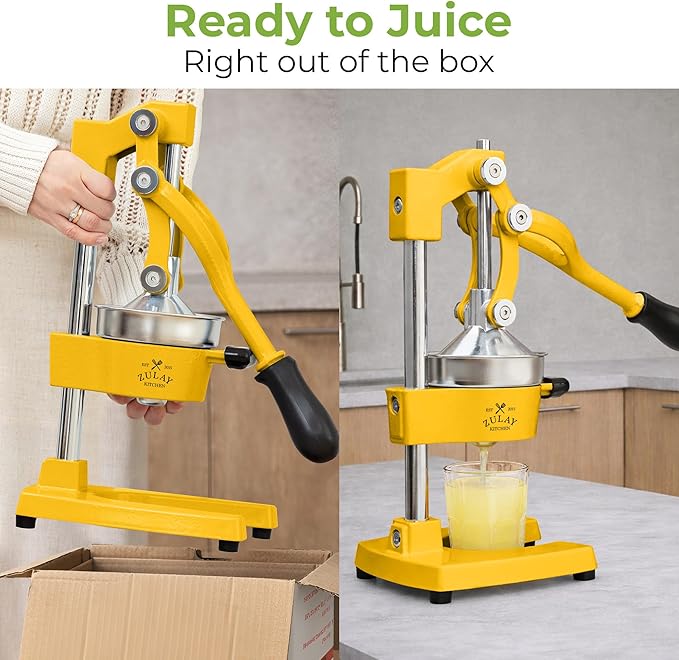 Zulay Kitchen Cast Iron Juicer - Heavy Duty Manual Juicer with Detachable Strainers for Easy Cleaning, Orange Juice Press for Citrus Fruits, Perfect for Bartenders, Juice Lovers & Health Enthusiasts