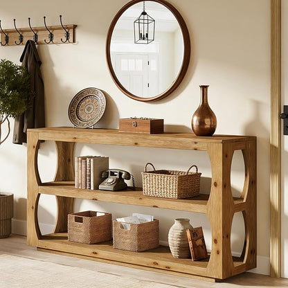 Solid Wood Console Table with 3-Tier Storage, 63" Long Farmhouse Narrow Entryway Sofa Table for Hallway, Living Room, Foyer, or Bedroom