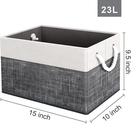 Fab totes Storage Bins [2-Pack], Foldable Storage Baskets for Organizing Toys, Books, Shelves, Closet, Large Storage Box with Rope Handles, Sturdy Organizer Bins, White & Black