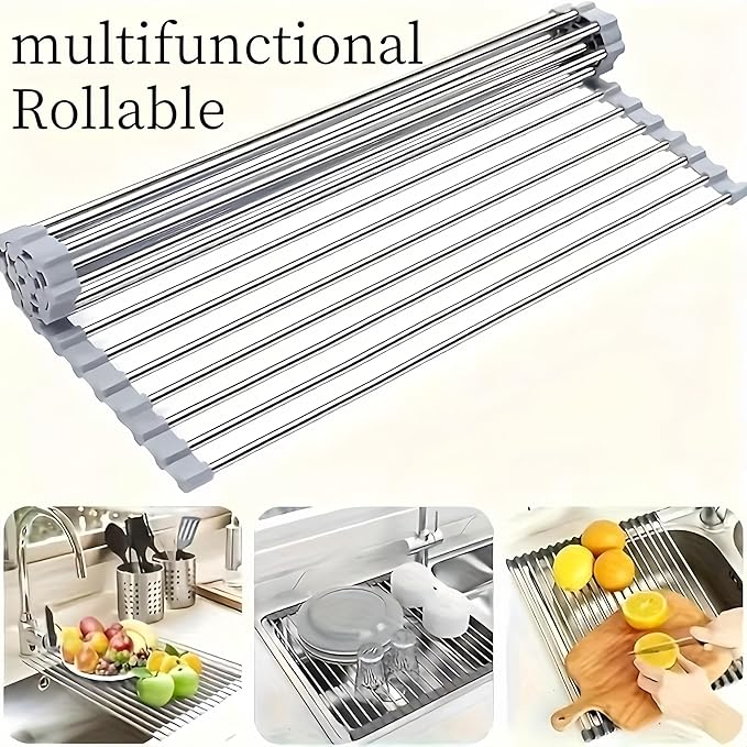 Roll up Dish Drying Rack Over The Sink Kitchen Roll up Sink Drying Rack Portable Dish Drainer Foldable Dish Drying Rack (Gray, 14.5 inch x 11.6 inch)