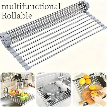 Roll up Dish Drying Rack Over The Sink Kitchen Roll up Sink Drying Rack Portable Dish Drainer Foldable Dish Drying Rack (Gray, 14.5 inch x 11.6 inch)
