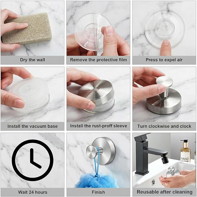 Herda Suction Cup Hooks for Shower Stainless Steel Suction Wreath Hanger for Glass Door No-Drill Removable and Reusable Suction Cup Hook for Loofah, Towel, Bathrobe, Holds Up to 15 Lbs - 4Pack, Silver