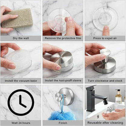 Herda Suction Cup Hooks for Shower Stainless Steel Suction Wreath Hanger for Glass Door No-Drill Removable and Reusable Suction Cup Hook for Loofah, Towel, Bathrobe, Holds Up to 15 Lbs - 4Pack, Silver