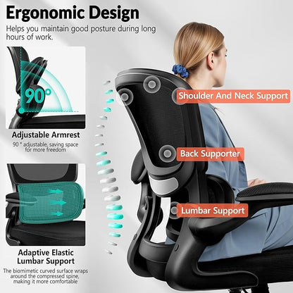Office Chair Ergonomic Desk Chair, Breathable Mesh Comfy Chair with Lumbar Support, Computer Chair, Home Desk Chair with Flip-up Armrests, Gaming Chair for Adults Home Office (Black,4Pack)