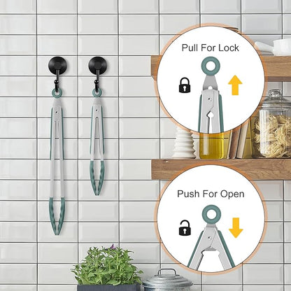 HOTEC Premium Stainless Steel Locking Kitchen Tongs with Silicon Tips, Set of 2-9" and 12", Sage Green