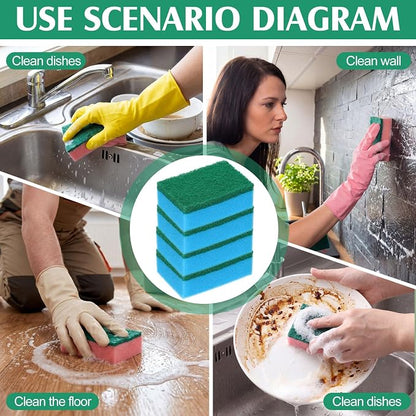 Patelai 100 Pcs Heavy Duty Sponges Kitchen Bulk Dish Sponges Scrub Sponge Abrasive Scrubber Cleaning Sponge Non Scratch Scouring Absorbent Dish for Washing Kitchen (Pink)