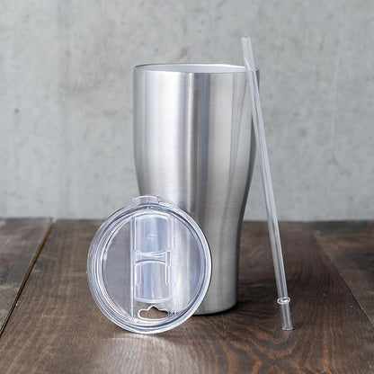 makerflo Destash 30 oz, 25 Pack Tumbler, Stainless Steel Insulated Curve Travel Tumbler with Clear Splash Proof Lid and Straw for Coffee, Tea, Shakes, Smoothies, Wine, Water, Hot Cold Drinks, Silver
