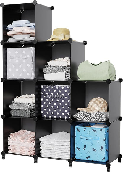 HOMIDEC Closet Organizers and Storage, 9 Cube Storage Organizer, Portable Closet Organizer Cubes Shelves for Clothes, Bedroom, Kids Room, Bathroom, Wardrobe, Garment Racks, Black