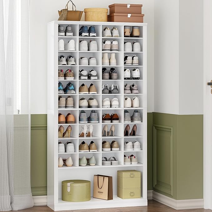 Hzuaneri 11 Tiers Shoe Storage Cabinet, Tall Shoes Cabinet with Cubby, Freestanding Wooden Shoe Organizer, 40-44 Pairs, Shoes Cubby Organizer for Entryway, Bedroom, White SR59303X