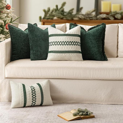 MIULEE Pack of 2 Pillow Covers 20x20 Inch Dark Green Farmhouse Decorative Throw Pillow Covers with Stitched Edge Soft Chenille Solid Dyed Couch Pillow Covers for Sofa Bed Living Room