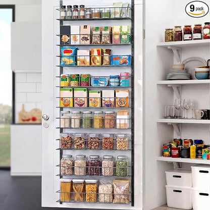 ElegantArray 9-Tier Pantry Door Oragnizer, Over The Door Pantry Organizer Rack and Storage, Hanging Spice Rack Shelves Door, Home Office Laundry Room Bathroom & Kitchen Organization, Deep Gray