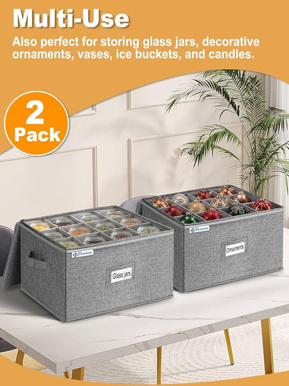 punemi Wine Glass Storage Box, Glassware Storage Containers w/Hard Shell Side Bottom Support & Padded Dividers, Stackable Stemware Storage Case for 24 China Crystal Glasses Drinkware, Moving Supplies