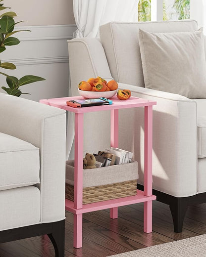 TUTOTAK End Table, Side Table, Nightstand, 2-Tier Storage Shelf, Sofa Side Table for Small Space, Living Room, Bed Room Pink TB01BP034