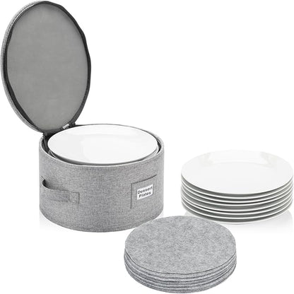 China Storage Case for Bowls or Dessert Plates - Fit plates up to 8" W - Includes 12 Felt Dividers - Hard Shell and Stackable with Fully Padded Interior
