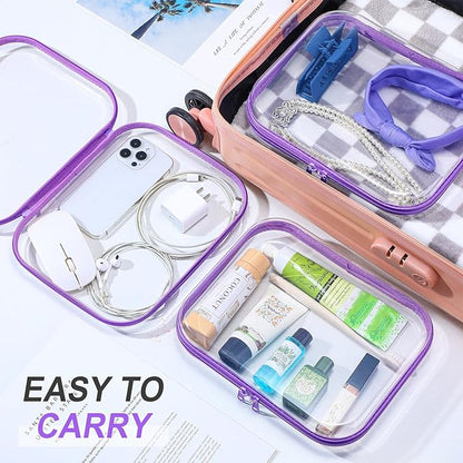 Sanwuta 6 Pcs Clear Hard Zipper Case Pencil Pouches Hard Plastic Zipper Pouches Makeup Bag Transparent Cases for Snacks Plastic Storage Organizer Box for Travel(Purple,9.84 x 7.87 x 2 Inch)