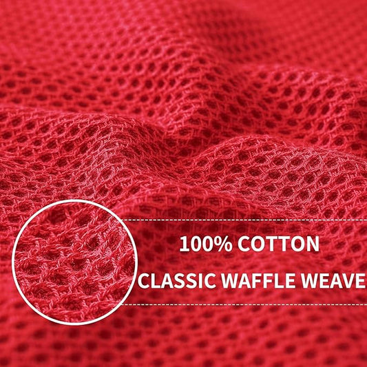 Homaxy 100% Cotton Waffle Weave Kitchen Dish Cloths, Ultra Soft Absorbent Quick Drying Dish Towels, 12 x 12 Inches, 18-Pack, Red