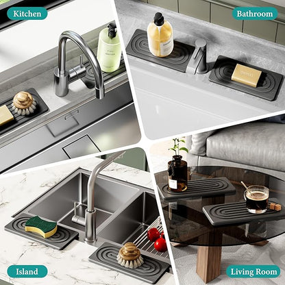 Water Absorbing Stone Tray, Quick Drying Diatomite Bathroom Tray Countertop, Stone Drying Mat for Kitchen Counter, Soap Dish Dispenser Vanity Organizer, Dark Grey-A-8.3" x 4"