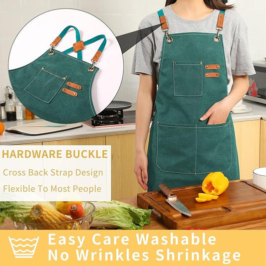 Tosewever Canvas Cross Back Chef Cotton Aprons for Men Women with Large Pockets