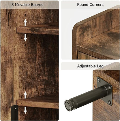 Brown 7+1 Tier Farmhouse Shoe Storage Cabinet - 45" Tall Entryway Organizer with Cross Molding Doors, 3 Adjustable Shelves & Metal Legs, Shoe Rack for Front Door Entrance