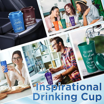 Skylety 40 Pack Christian Gifts for Men Women 16oz Reusable Bible Verse Tumbler Bulk Plastic Coffee Cups with Lids Inspirational Religious Church Gifts for Valentine Easter Birthday (Retro Color)