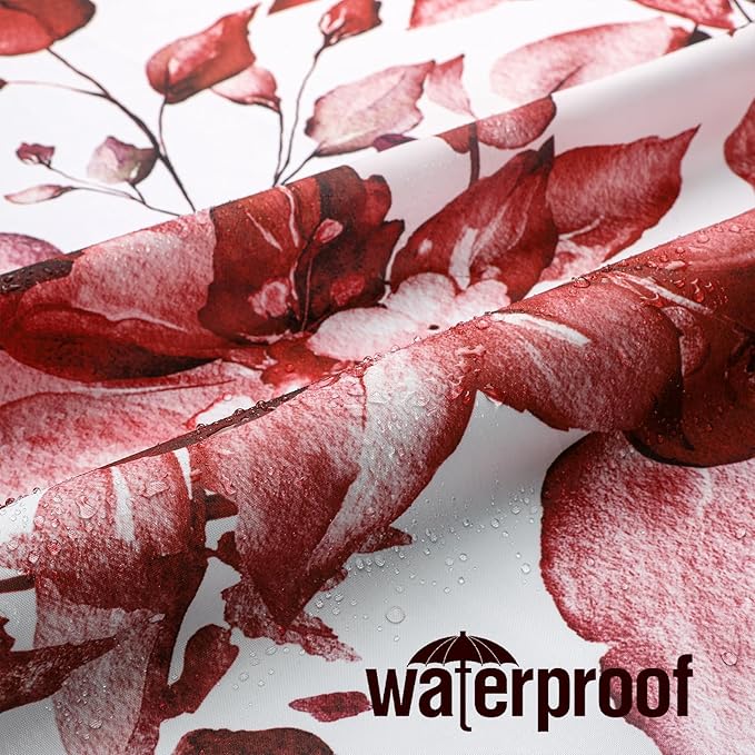 Gibelle Long Shower Curtain 72 x 78, Tall Burgundy Red Floral Shower Curtain for Bathroom, Watercolor Plant Eucalyptus Leaves Fabric Shower Curtain Set