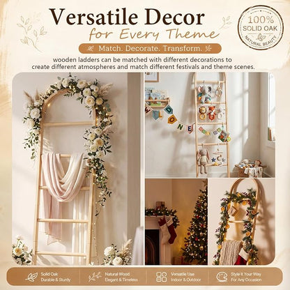 Sintuff Arched Blanket Ladder for Living Room, 5.5ft Wooden Blanket Rack, 5-Tier Natural Leaning Ladder Shelf for Farmhouse Bedroom Living Room Bathroom Decor(Arch,Oak)