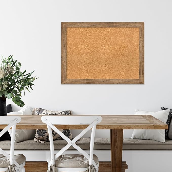 Amanti Art Natural Cork Board for Wall, 24x32 Vision Board with Brown Wood Frame, Medium Corkboard Office Decor for Home Organization, Rustic Farmhouse Corkboard Pinboard to display items for home