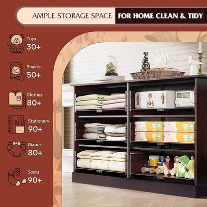 WLIVE Wooden Dresser for Bedroom, Wide Chest of Drawers with 6 Drawers, Large Brown Storage Tower Unit, Modern Minimalist Closet Store Organizer for Living Room, Hallway