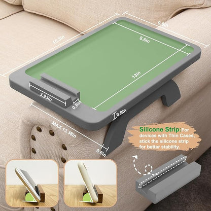 SINWANT Couch Armrest Table,Bamboo Couch Arm Tray with 360° Rotating Phone Holder,Anti Slip Foldable Sofa Arm Tray for Eating Drinking Snacks Remote on Armrest 15.35"x9.85"