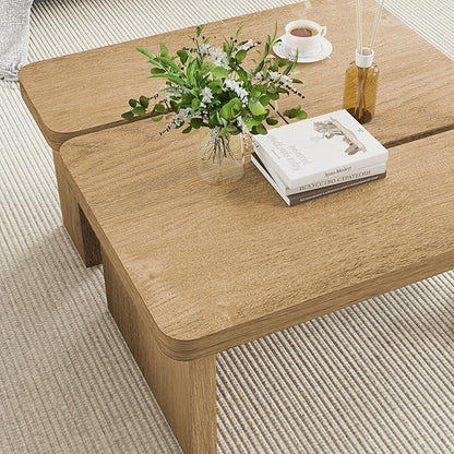 Farmhouse Coffee Table, 53-Inch Accent Center Table with Thicken Base, Multiple Layouts,Switch Between Square and Rectangular Table (Rustic Brown)