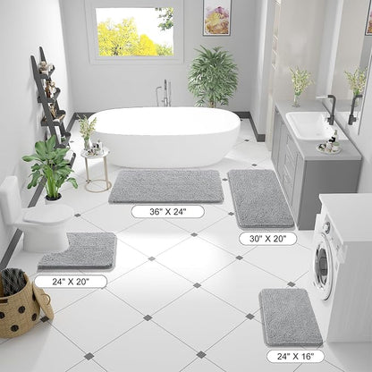 OLANLY Large Bathroom Rugs 45x27, Extra Soft Absorbent Chenille Bath Rugs, Rubber Backing Quick Dry, Machine Washable Bath Mats for Bathroom Floor, Tub and Shower, Home Decor Accessories, Light Grey
