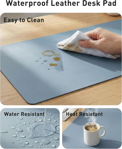 Aothia Faux Leather Desk Mat - Large Mouse Pad, Non-Slip PU Leather Blotter, Waterproof Writing Surface for Office and Home (Denim Blue, 63" x 24")
