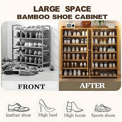 qeknxks7-Tier Bamboo Shoe Cabinet，Shoe Storage Cabinet with Doors, 36-40 Pairs Freestanding Shoes Cabinet Organizer, Large Shoe Cabinet for Entryway, Hallway, Living Room