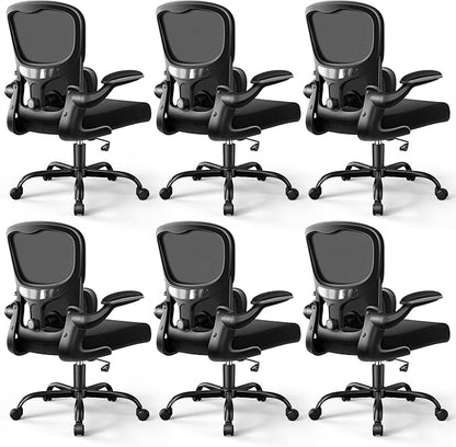 Ergonomic Office Chair, Breathable Mesh Ergonomic Desk Chair with Adjustable Lumbar Support, Flip-up Armrests, Computer Chairs Comfortable for Home, Office, Work, 300lbs, Black (6Pack)
