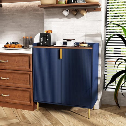 ARTPOWER Sideboard Buffet Cabinet with Fluted Texture, Modern Coffee Bar Cabinet with Wine Rack&Drawers, Blue Liquor Cabinet for Kitchen Dining Room, Living Room