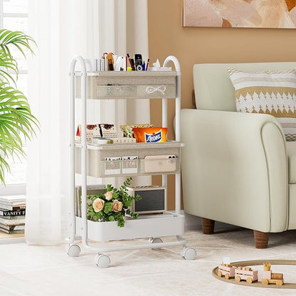 Modanais Baby Diaper Caddy Organizer Cart - 3 Tier Rolling Storage Cart with Wheels, Baby Essentials Nursery Storage, Detachable Dividers - for Crib, Bedroom, Art & Craft Organizer (Off White)
