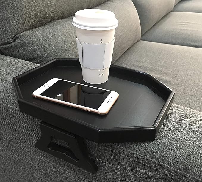 Sofa Arm Clip Table, Armrest Tray Table, Drinks/Remote Control/Snacks Holder (Plastic, Black) …