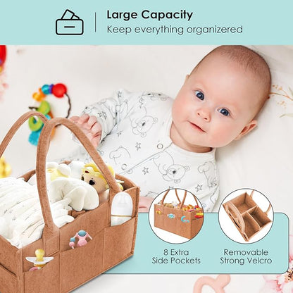 HIPHOP PANDA 2-Pack Diaper Caddy Organizer - Nursery Storage Bin & Car Organizer for Diapers, Wipes, and Baby Essentials - Dual-Color Solid Set (Caramel/Oatmeal), Regular Size