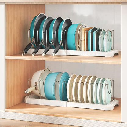 Pots and Pans Organizer for under Cabinet, Pan Pot Organizers inside Cabinet, Expandable Organizer with 12 Adjustable Dividers for Cookie Sheets, Cutting Boards, Pot Lids, Cookware - Frying Pan Rack