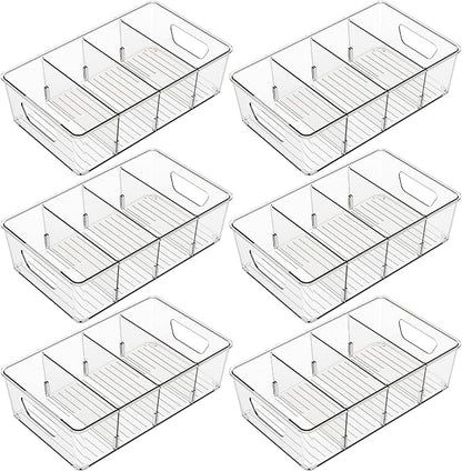 Stackable 6 Pack Snack Organizer for Pantry Shelf,Clear Pantry Organizers and Storage Bins for Fridge,Office,Cupboard,Plastic Pantry Snack Organizer For Breast Milk,Tea Bag,Food Storage Containers