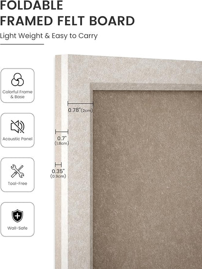Fluxynara Felt Cork Board Alternative, Felt Bulletin Board 16" x 12" Oatmeal Frame with 8 Adhesive Tabs, Pin Board for Home Office, Classroom, Entryway, Kitchen Wall Decor—Deep Camel