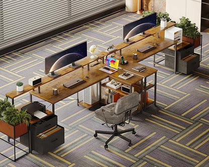 ODK 75" L Shaped Desk with File Drawers, Work from Home Office Desk with Power Outlet, Reversible Computer Desk with Storage Shelves, Gaming Desk with Monitor Shelf, Corner WFM Table, Vintage