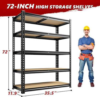 REIBII 2200LBS Storage Shelves 5 Tier Garage Shelving Heavy Duty Adjustable Garage Shelves, Utility Rack Shelf, Shelving Units for Storage Warehouse Pantry Closet, 35.5" W x 11.9" D x 72" H, 3 Pack