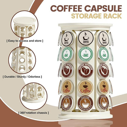 K Cup Holder, Coffee Pod Storage Carousel Stand Compatible with 40 Keurig K-Cup Pods, Home or Office Kitchen Counter Space-Saving Organizer (White)